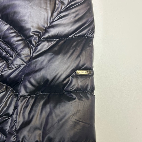 Y2K Bebe Down Puffer Bomber Jacket Women's Sp Black Shiny Purple inside pocket - Picture 9 of 16